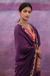 Buy_Deep Thee_Purple Silk Embroidered Thread Work V Neck Floral Saree With Blouse _Online_at_Aza_Fashions