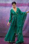 Buy_Deep Thee_Green Organza, Chanderi Bead , Thread Embroidered Anarkali Sharara Set _at_Aza_Fashions