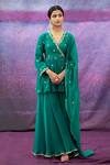 Deep Thee_Green Organza, Chanderi Bead , Thread Embroidered Anarkali Sharara Set _Online_at_Aza_Fashions