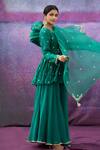 Buy_Deep Thee_Green Organza, Chanderi Bead , Thread Embroidered Anarkali Sharara Set _Online_at_Aza_Fashions