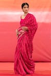 Deep Thee_Pink Silk Embroidered Thread Work V Neck Floral Saree With Blouse _Online_at_Aza_Fashions