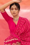 Buy_Deep Thee_Pink Silk Embroidered Thread Work V Neck Floral Saree With Blouse _Online_at_Aza_Fashions