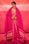 Buy_Deep Thee_Pink Organza Embroidered Thread Work V Neck Floral Jaal Lehenga Set _at_Aza_Fashions