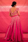 Deep Thee_Pink Organza Embroidered Thread Work V Neck Floral Jaal Lehenga Set _Online_at_Aza_Fashions