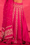 Deep Thee_Pink Organza Embroidered Thread Work V Neck Floral Jaal Lehenga Set _at_Aza_Fashions