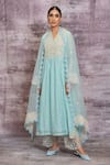 Buy_Label Niti Bothra_Blue Chanderi Embroidered Resham Work V Neck Dori Kurta And Palazzo Set _Online_at_Aza_Fashions