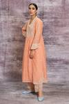 Shop_Label Niti Bothra_Peach Chanderi Embroidered Resham Work V Neck Dori Kurta And Palazzo Set _at_Aza_Fashions