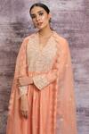 Label Niti Bothra_Peach Chanderi Embroidered Resham Work V Neck Dori Kurta And Palazzo Set _at_Aza_Fashions