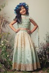 Buy_Priyanka Jain_Blue Chanderi Embroidered Lehenga Set _at_Aza_Fashions