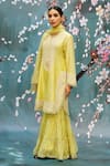 Shop Label Niti Bothra Green Chanderi Dori , Mirror , Resham Round Kurta Sharara Set at Aza Fashions Shop_Label Niti Bothra_Green Chanderi Dori , Mirror , Resham Round Kurta Sharara Set _at_Aza_Fashions
