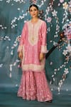 Shop_Label Niti Bothra_Pink Chanderi Embroidered Resham Work Round Dori Kurta Sharara Set _at_Aza_Fashions