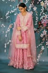 Buy_Label Niti Bothra_Pink Chanderi Embroidered Resham Work Round Dori Kurta Sharara Set _Online_at_Aza_Fashions