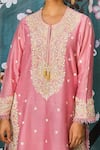 Label Niti Bothra_Pink Chanderi Embroidered Resham Work Round Dori Kurta Sharara Set _at_Aza_Fashions