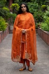 Buy_Deep Thee_Orange Chanderi Embroidery Floral Round Yoke Kurta Set _at_Aza_Fashions