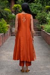 Shop_Deep Thee_Orange Chanderi Embroidery Floral Round Yoke Kurta Set _at_Aza_Fashions