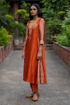 Deep Thee_Orange Chanderi Embroidery Floral Round Yoke Kurta Set _Online_at_Aza_Fashions