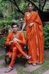 Shop_Deep Thee_Orange Silk Embroidery Floral Yoke Kurta And Churidar Set _at_Aza_Fashions