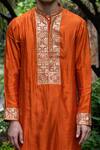 Buy_Deepthee_Orange Silk Yoke Embroidered Kurta And Churidar Set_Online_at_Aza_Fashions