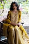 Buy Yellow Silk Embroidery Floral Round Yoke Kurta Sharara Set For ...