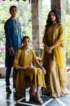 Deep Thee_Yellow Silk Embroidery Floral Round Yoke Kurta Sharara Set _at_Aza_Fashions