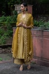 Buy_Deep Thee_Yellow Tissue Silk Embroidery Aari And Zardozi V Neck Kurta Set _at_Aza_Fashions