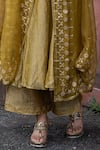 Shop_Deep Thee_Yellow Tissue Silk Embroidery Aari And Zardozi V Neck Kurta Set _Online_at_Aza_Fashions