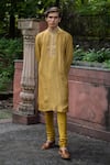 Buy_Deep Thee_Yellow Handwoven Embroidery Floral Hand Kurta And Churidar Set _at_Aza_Fashions