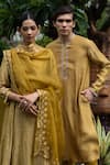 Deep Thee_Yellow Handwoven Embroidery Floral Hand Kurta And Churidar Set _at_Aza_Fashions