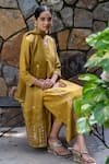 Buy_Deep Thee_Yellow Chanderi Embroidery Floral V Neck Kurta Set _at_Aza_Fashions