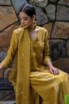 Deepthee_Yellow Chanderi Floral Embroidered Kurta Set_Online_at_Aza_Fashions