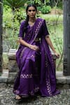 Deep Thee_Purple Silk Embroidery Paisley V Neck Saree With Blouse _Online_at_Aza_Fashions