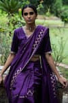 Buy_Deep Thee_Purple Silk Embroidery Paisley V Neck Saree With Blouse _Online_at_Aza_Fashions