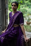 Shop_Deep Thee_Purple Silk Embroidery Paisley V Neck Saree With Blouse _Online_at_Aza_Fashions