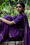 Deep Thee_Purple Silk Embroidery Paisley V Neck Saree With Blouse _at_Aza_Fashions