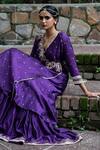 Buy_Deepthee_Purple Silk Paisley Embroidered Angarkha Kurta Set_Online_at_Aza_Fashions