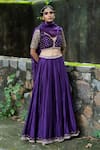 Buy_Deep Thee_Purple Silk Embroidery Floral Plunge V Bridal Lehenga Set _at_Aza_Fashions