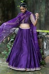 Shop_Deep Thee_Purple Silk Embroidery Floral Plunge V Bridal Lehenga Set _at_Aza_Fashions