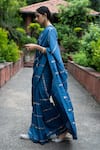 Shop_Deep Thee_Blue Silk Embroidery Stripes Boat Saree With Blouse _at_Aza_Fashions