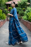 Deep Thee_Blue Silk Embroidery Stripes Boat Saree With Blouse _Online_at_Aza_Fashions