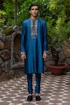 Buy_Deep Thee_Blue Silk Embroidery Floral Yoke Kurta And Churidar Set _at_Aza_Fashions