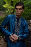 Deepthee_Blue Silk Embroidered Yoke Kurta And Churidar Set_Online_at_Aza_Fashions