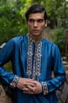 Buy_Deepthee_Blue Silk Embroidered Yoke Kurta And Churidar Set_Online_at_Aza_Fashions