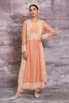 Buy_Label Niti Bothra_Peach Organza, Chanderi Dori , Resham Round Kurta Palazzo Set _at_Aza_Fashions