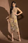 Buy_Abhishek Sharma_Beige Net Embroidered High Neck Dress_Online_at_Aza_Fashions
