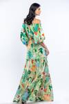 Shop_Mandira Wirk Resort_Green Cotton Lurex Tropical Print One Shoulder Off Dress _at_Aza_Fashions