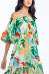 Shop_Mandira Wirk Resort_Green Cotton Lurex Tropical Print One Shoulder Off Dress _Online_at_Aza_Fashions