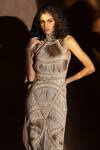 Abhishek Sharma_Beige Net Silk Yarn Embellished Dress_at_Aza_Fashions