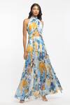 Buy_Mandira Wirk Resort_Yellow Chiffon Tropical Print Halter Dress _at_Aza_Fashions