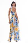 Shop_Mandira Wirk Resort_Yellow Chiffon Tropical Print Halter Dress _at_Aza_Fashions