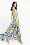 Mandira Wirk Resort_Yellow Chiffon Tropical Print Halter Dress _Online_at_Aza_Fashions